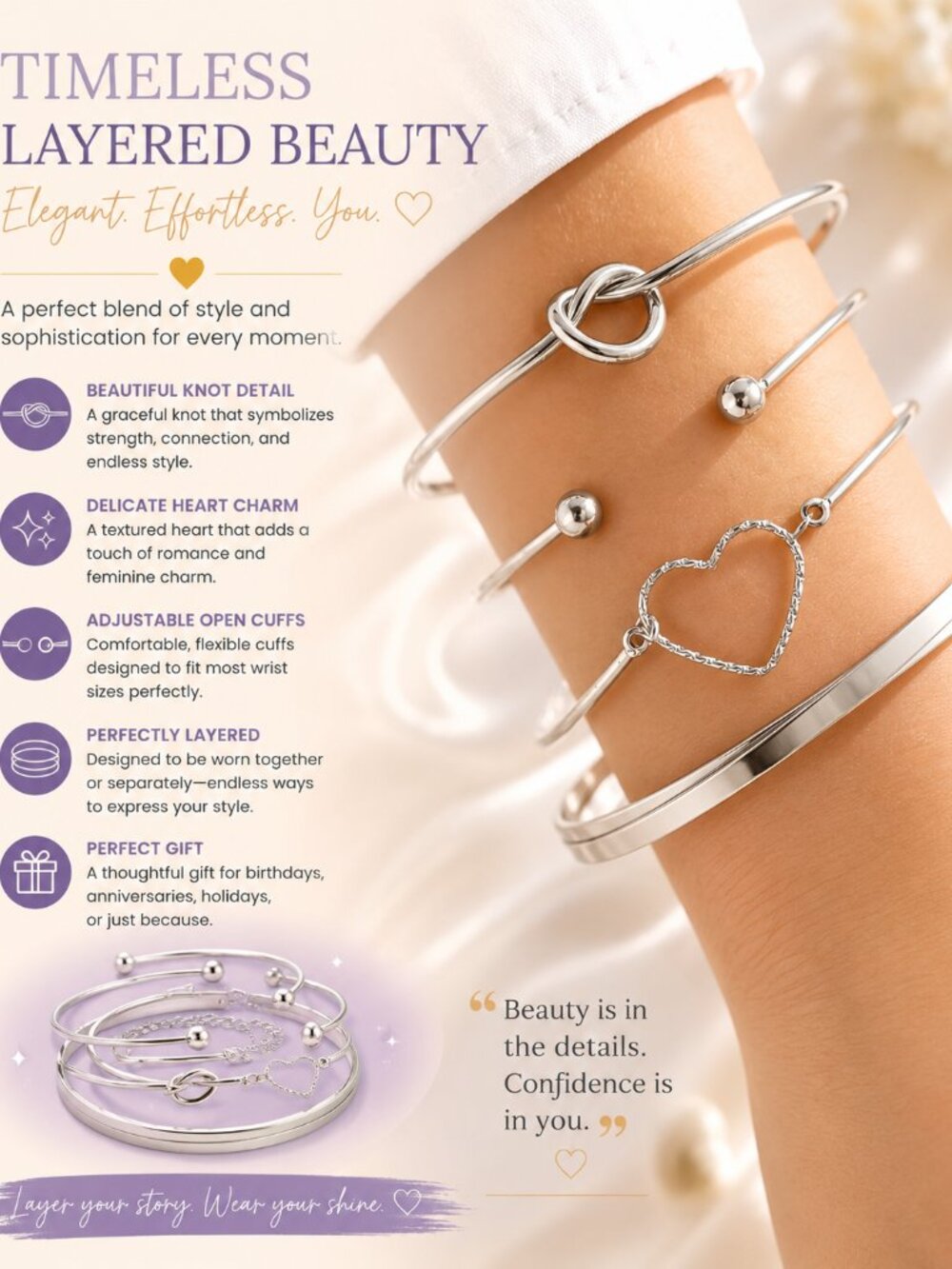 Trendy Four Piece Alloy Bracelet Set